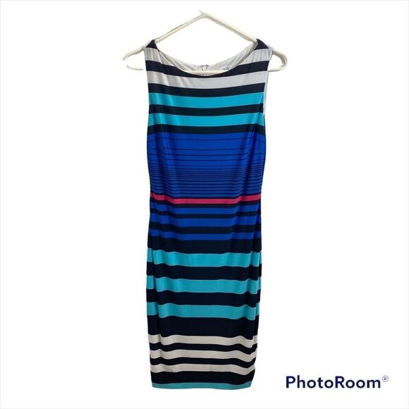 Cache Brand Midi Length Sleeveless High Neck Striped Dress Size Small - Picture 1 of 11